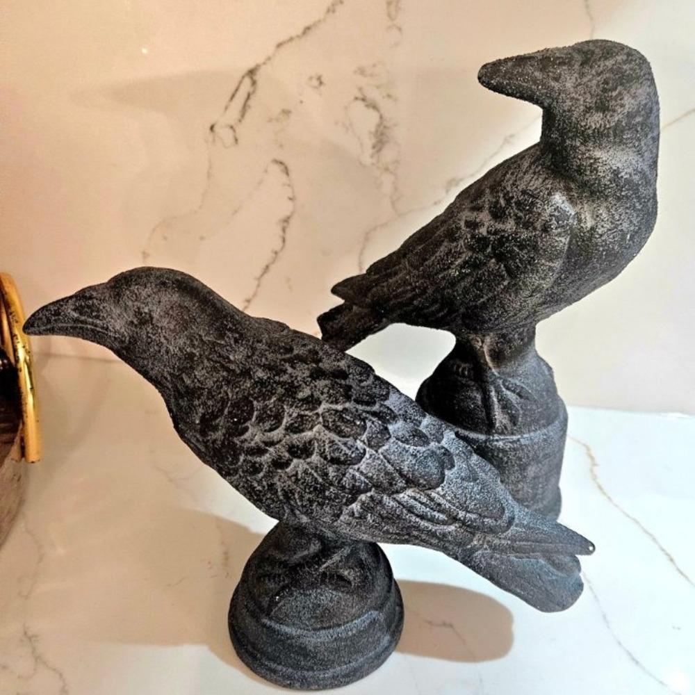 Smith & Hawken Ceramic Crow Raven Bird Garden Statues, Set of 2